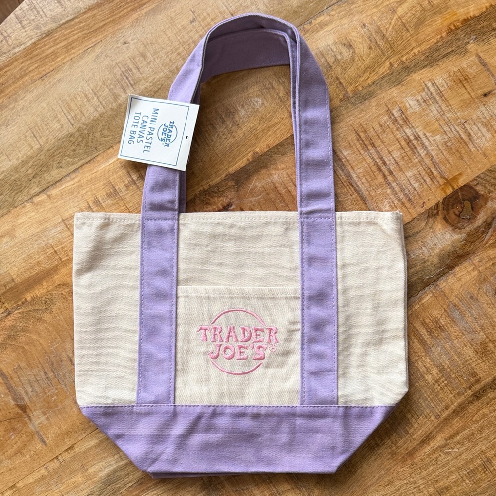 Trader Joe's Cream and Lavender Canvas Tote Bag